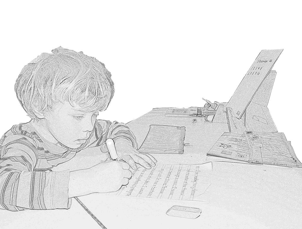 sketch of child learning to write